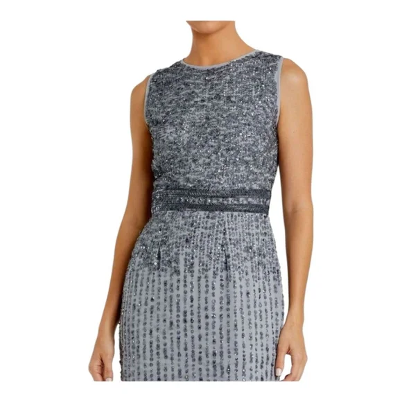 Mac Duggal Sequin Embellished Midi Dress Grey Size 6 - Picture 3 of 11